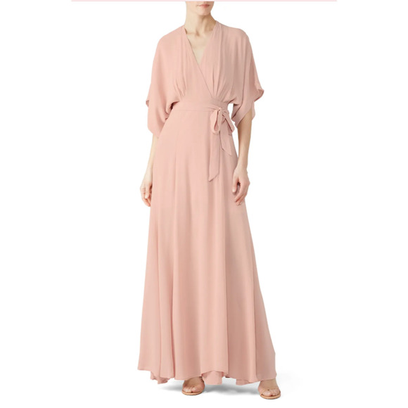 REFORMATION Winslow Wrap Maxi Dress Champagne Blush Tie Back Flowy Sz XL - Picture 1 of 13
